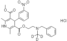 CAS # 1432061-50-1, O3-[2-(Benzyl-(trideuteriomethyl)amino)ethyl] O5-methyl 2,6-dimethyl-4-(3-nitrophenyl)-1,4-dihydropyridine-3,5-dicarboxylate hydrochloride