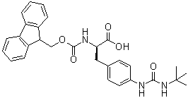 structure of CAS# 1433975-21-3, 4-[[[(叔丁基)氨基]羰基]氨基]-N-[芴甲氧羰基]-D-苯丙氨酸