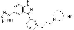 structure of CAS# 1438391-30-0, 3-[3-[2-(1-Piperidinyl)ethoxy]phenyl]-5-(1H-1,2,4-triazol-5-yl)-1H-indazole hydrochloride (1:1)
