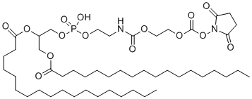 CAS # 1445723-73-8, DSPE-PEG-NHS, 1,2-Distearoyl-sn-glycero-3-phosphoethanolamine-N-[succinyl(polyethylene glycol)-2000] (ammonium salt)