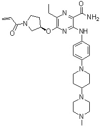 structure of CAS# 1448232-80-1, 6-乙基-3-[[4-[4-(4-甲基-1-哌嗪基)-1-哌啶基]苯基]氨基]-5-[[(3R)-1-(1-氧代-2-丙烯-1-基)-3-吡咯烷基]氧基]-2-吡嗪甲酰胺
