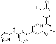 structure of CAS# 1453848-26-4, 1-[(1S)-1-(4-Chloro-3-fluorophenyl)-2-hydroxyethyl]-4-[2-[(1-methyl-1H-pyrazol-5-yl)amino]-4-pyrimidinyl]-2(1H)-pyridinone