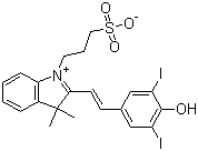 structure of CAS# 145876-11-5, 2-[2-(4-Hydroxy-3,5-diiodophenyl)ethenyl]-3,3-dimethyl-1-(3-sulfopropyl)-3H-indolium inner salt