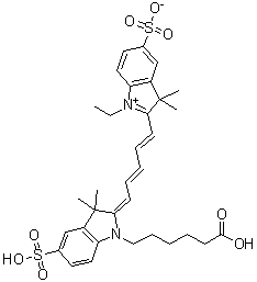 CAS # 146368-11-8, 2-[5-[1-(5-Carboxypentyl)-1,3-dihydro-3,3-dimethyl-5-sulfo-2H-indol-2-ylidene]-1,3-pentadienyl]-1-ethyl-3,3-dimethyl-5-sulfo-3H-indolium inner salt
