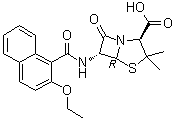 CAS # 147-52-4, Nafcillin, 6-(2-Ethoxy-1-naphthamido)-3,3-dimethyl-7-oxo-4-thia-1-azabicyclo[3.2.0]heptane-2-carboxylic acid, Nafcilin 1