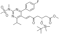 structure of CAS# 147118-38-5, Methyl 7-[4-(4-fluorophenyl)-6-isopropyl-2-(N-methyl-N-methylsulfonylamino)pyrimidine-5-yl]-(3R)-3-(tert-butyldimethylsilyloxy)-5-oxo-(6E)-heptanoate