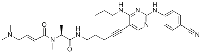 CAS 登录号：1472797-69-5, (2E)-N-[(1S)-2-[[5-[2-[(4-氰基苯基)氨基]-4-(丙基氨基)-5-嘧啶基]-4-戊炔-1-基]氨基]-1-甲基-2-氧代乙基]-4-(二甲基氨基)-N-甲基-2-丁烯酰胺