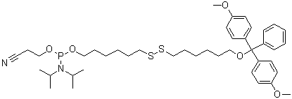 structure of CAS# 148254-21-1, N,N-二(1-甲基乙基)氨基亚膦酸 6-[[6-[二(4-甲氧基苯基)苯基甲氧基]己基]二硫基]己基 2-氰基乙基酯