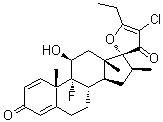structure of CAS# 1486466-31-2, (8S,9R,10S,11S,13S,14S,16S,17R)-4'-氯-5'-乙基-9-氟-11-羟基-10,13,16-三甲基螺[6,7,8,11,12,14,15,16-八氢环戊烯并[a]菲-17,2'-呋喃]-3,3'-二酮