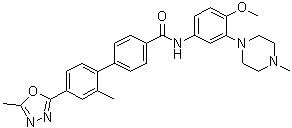 CAS # 148672-15-5, N-[4-Methoxy-3-(4-methyl-1-piperazinyl)phenyl]-2'-methyl-4'-(5-methyl-1,3,4-oxadiazol-2-yl)-[1,1'-biphenyl]-4-carboxamide