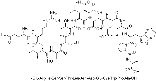 CAS # 1491970-61-6, L-alpha-Glutamyl-L-arginyl-L-isoleucyl-L-seryl-L-seryl-L-threonyl-L-leucyl-L-asparaginyl-L-alpha-aspartyl-L-alpha-glutamyl-L-cysteinyl-L-tryptophyl-L-prolyl-L-alanine