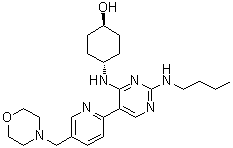 structure of CAS# 1493694-70-4, trans-4-[[2-(Butylamino)-5-[5-(4-morpholinylmethyl)-2-pyridinyl]-4-pyrimidinyl]amino]cyclohexanol