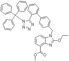 CAS 登录号：150058-29-0, 2-乙氧基-1-[[2'-[1-(三苯基甲基)-1H-四唑-5-基][1,1'-联苯]-4-基]甲基]-1H-苯并咪唑-4-羧酸甲酯