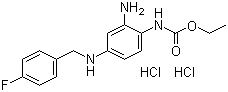 CAS # 150812-13-8, Retigabine dihydrochloride, N-(2-Amino-4-(4-fluorobenzylamino)phenyl)carbamic acid ethyl ester dihydrochloride
