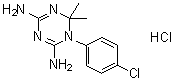 CAS # 152-53-4, Cycloguanil hydrochloride, 1-(4-Chlorophenyl)-1,6-dihydro-6,6-dimethyl-1,3,5-triazine-2,4-diamine monohydrochloride, BN 2410, Chlorcycloguanil, Chloroguanide triazine hydrochloride, Cycloguanil hydrochloride, NSC 3074
