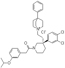 CAS # 153050-21-6, Nolpitantium chloride, 1-[2-[(3S)-3-(3,4-Dichlorophenyl)-1-[[3-(1-methylethoxy)phenyl]acetyl]-3-piperidinyl]ethyl]-4-phenyl-1-azoniabicyclo[2.2.2]octane chloride, SR 140333A