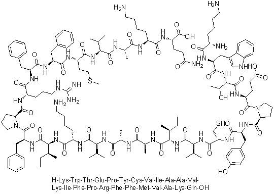 CAS 登录号：1535181-63-5, L-赖氨酰-L-色氨酰-L-苏氨酰-L-alpha-谷氨酰-L-脯氨酰-L-酪氨酰-L-半胱氨酰-L-缬氨酰-L-异亮氨酰-L-丙氨酰-L-丙氨酰-L-缬氨酰-L-赖氨酰-L-异亮氨酰-L-苯丙氨酰-L-脯氨酰-L-精氨酰-L-苯丙氨酰-L-苯丙氨酰-L-蛋氨酰-L-缬氨酰-L-丙氨酰-L-赖氨酰-L-谷氨酰胺