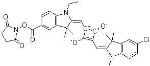 structure of CAS# 154161-81-6, 1-[(5-氯-1,3-二氢-1,3,3-三甲基-2H-吲哚-2-亚基)甲基]-3-[[5-[[(2,5-二氧代-1-吡咯烷基)氧基]羰基]-1-乙基-1,3-二氢-3,3-二甲基-2H-吲哚-2-亚基]甲基]-2,4-二羟基环丁烯二鎓二(内盐)