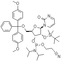 CAS 登录号：155831-90-6, 1-[5-O-[二(4-甲氧基苯基)苯基甲基]-3-O-[[二异丙基氨基](2-氰基乙氧基)膦基]-2-O-[(叔丁基)二甲基硅烷基]-beta-D-呋喃核糖基]-2(1H)-嘧啶酮