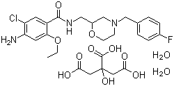 CAS 登录号：156925-25-6, 枸橼酸莫沙必利, 4-氨基-5-氯-2-乙氧基-N-[[4-[(4-氟苯基)甲基]吗啉-2-基]甲基]苯甲酰胺柠檬酸盐二水物