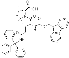 CAS # 1572725-72-4, (4S,5R)-3-[(2S)-2-[[(9H-Fluoren-9-ylmethoxy)carbonyl]amino]-1,5-dioxo-5-[(triphenylmethyl)amino]pentyl]-2,2,5-trimethyl-4-oxazolidinecarboxylic acid