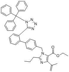 CAS # 157356-74-6, Olmesartan medoxomil impurity V, ethyl 5-prop-1-en-2-yl-2-propyl-3-[[4-[2-(1-trityltetrazol-5-yl)phenyl]phenyl]methyl]imidazole-4-carboxylate