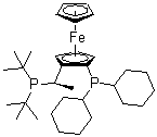 structure of CAS# 158923-11-6, [(R)-1-[(S)-2-(二环己基膦)二茂铁基]乙基]二叔丁基膦
