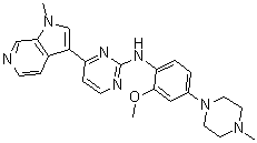 structure of CAS# 1594092-37-1, N-[2-Methoxy-4-(4-methyl-1-piperazinyl)phenyl]-4-(1-methyl-1H-pyrrolo[2,3-c]pyridin-3-yl)-2-pyrimidinamine