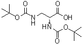 structure of CAS# 159652-30-9, N-[(1,1-Dimethylethoxy)carbonyl]-3-[[(1,1-dimethylethoxy)carbonyl]amino]-D-alanine