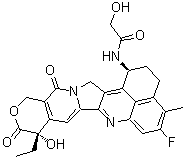 CAS # 1599440-33-1, N-((1S,9S)-9-Ethyl-5-fluoro-2,3,9,10,13,15-hexahydro-9-hydroxy-4-methyl-10,13-dioxo-1H,12H-benzo(de)pyrano(3',4':6,7)indolizino(1,2-b)quinolin-1-yl)-2-hydroxyacetamide