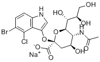 structure of CAS# 160369-85-7, 5-Bromo-4-chloro-3-indolyl-alpha-D-N-acetylneuraminic acid sodium salt
