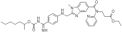 CAS # 1610758-21-8, N-[[2-[[[4-[Imino[[[(1-methylhexyl)oxy]carbonyl]amino]methyl]phenyl]amino]methyl]-1-methyl-1H-benzimidazol-5-yl]carbonyl]-N-2-pyridinyl-beta-alanine ethyl ester