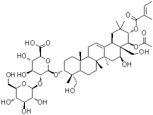CAS # 1613506-26-5, (3beta,4beta,16alpha,21beta,22alpha)-22-(acetyloxy)-16,23,28-trihydroxy-21-[[(2E)-2-methyl-1-oxo-2-buten-1-yl]oxy]olean-12-en-3-yl 2-O-beta-D-glucopyranosyl-beta-D-Glucopyranosiduronic acid