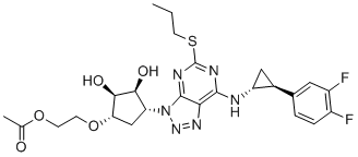 CAS # 1616703-93-5, Ticagrelor EP Impurity C, 2-(((1S,2S,3S,4R)-4-(7-(((1R,2S)-2-(3,4-difluorophenyl)cyclopropyl)amino)-5-(propylthio)-3H-[1,2,3]triazolo[4,5-d]pyrimidin-3-yl)-2,3-dihydroxycyclopentyl)oxy)ethyl acetate