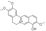 CAS # 16176-68-4, Palmaturbine, Palmatrubin, Palmatrubine, 5,6-Dihydro-9-hydroxy-2,3,10-trimethoxy-dibenzo[a,g]quinolizinium