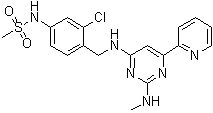 CAS 登录号：1621175-65-2, N-[3-氯-4-[[[2-(甲基氨基)-6-(2-吡啶基)-4-嘧啶基]氨基]甲基]苯基]甲烷磺酰胺