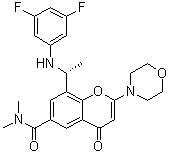 structure of CAS# 1627494-13-6, 8-[(1R)-1-[(3,5-二氟苯基)氨基]乙基]-N,N-二甲基-2-(4-吗啉基)-4-氧代-4H-1-苯并吡喃-6-甲酰胺