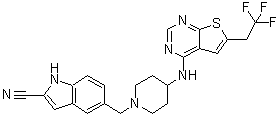 structure of CAS# 1628316-74-4, 5-[[4-[[6-(2,2,2-三氟乙基)噻吩并[2,3-d]嘧啶-4-基]氨基]-1-哌啶基]甲基]-1H-吲哚-2-甲腈