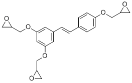 CAS # 1628749-20-1, Tri-O-triglycidylresveratrol, 2-[[4-[(E)-2-[3,5-bis(oxiran-2-ylmethoxy)phenyl]ethenyl]phenoxy]methyl]oxirane