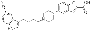 structure of CAS# 163521-19-5, 5-[4-[4-(5-氰基-1H-吲哚-3-基)丁基]-1-哌嗪基]-2-苯并呋喃羧酸