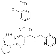 CAS 登录号：1638497-26-3, 4-[[(3-氯-4-甲氧基苯基)甲基]氨基]-2-[(2R)-2-(羟甲基)-1-吡咯烷基]-N-(2-嘧啶基甲基)-5-嘧啶甲酰胺