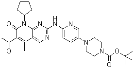 structure of CAS# 1651214-74-2, 4-[6-[(6-乙酰基-8-环戊基-7,8-二氢-5-甲基-7-氧代吡啶并[2,3-d]嘧啶-2-基)氨基]-3-吡啶基]-1-哌嗪羧酸叔丁酯