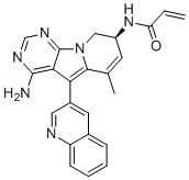 CAS 登录号：1661854-97-2, (S)-N-(4-氨基-6-甲基-5-(喹啉-3-基)-8,9-二氢嘧啶并[5,4-b]吲嗪-8-基)丙烯酰胺