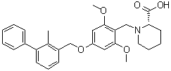 structure of CAS# 1675201-83-8, (2S)-1-[[2,6-Dimethoxy-4-[(2-methyl[1,1'-biphenyl]-3-yl)methoxy]phenyl]methyl]-2-piperidinecarboxylic acid