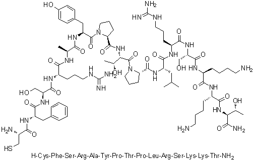 CAS # 168782-25-0, L-Cysteinyl-L-phenylalanyl-L-seryl-L-arginyl-L-alanyl-L-tyrosyl-L-prolyl-L-threonyl-L-prolyl-L-leucyl-L-arginyl-L-seryl-L-lysyl-L-lysyl-L-threoninamide