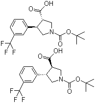 structure of CAS# 169248-97-9, trans-4-[3-(Trifluoromethyl)phenyl]-1,3-pyrrolidinedicarboxylic acid 1-tert-butyl ester