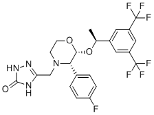 CAS # 170902-81-5, 3-((3,5-bis(trifluoromethyl)phenethoxy)(4-fluorophenyl)(morpholino)methyl)-1H-1,2,4-triazol-5(4H)-one, 3-[[(2R,3S)-2-[(1S)-1-[3,5-bis(trifluoromethyl)phenyl]ethoxy]-3-(4-fluorophenyl)morpholin-4-yl]methyl]-1,4-dihydro-1,2,4-triazol-5-one