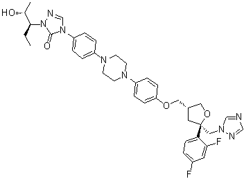CAS 登录号：171228-51-6, 2,5-脱水-1,3,4-三脱氧-2-C-(2,4-二氟苯基)-4-[[4-[4-[4-[1-[(1S,2R)-1-乙基-2-羟基丙基]-1,5-二氢-5-氧代-4H-1,2,4-三唑-4-基]苯基]-1-哌嗪基]苯氧基]甲基]-1-(1H-1,2,4-三唑-1-基)-D-苏式-戊糖醇
