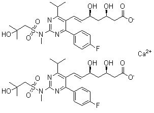 CAS # 1714147-47-3, (3R,5S,6E)-7-[4-(4-Fluorophenyl)-2-[[(2-hydroxy-2-methylpropyl)sulfonyl]methylamino]-6-(1-methylethyl)-5-pyrimidinyl]-3,5-dihydroxy-6-heptenoic acid calcium salt