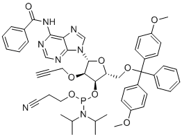 CAS # 171486-59-2, 2'-O-Propargyl A(Bz)-3'-phosphoramidite, (2R,3R,4R,5R)-5-(6-Benzamido-9H-purin-9-yl)-2-((bis(4-methoxyphenyl)(phenyl)methoxy)methyl)-4-(prop-2-yn-1-yloxy)tetrahydrofuran-3-yl (2-cyanoethyl) diisopropylphosphoramidite